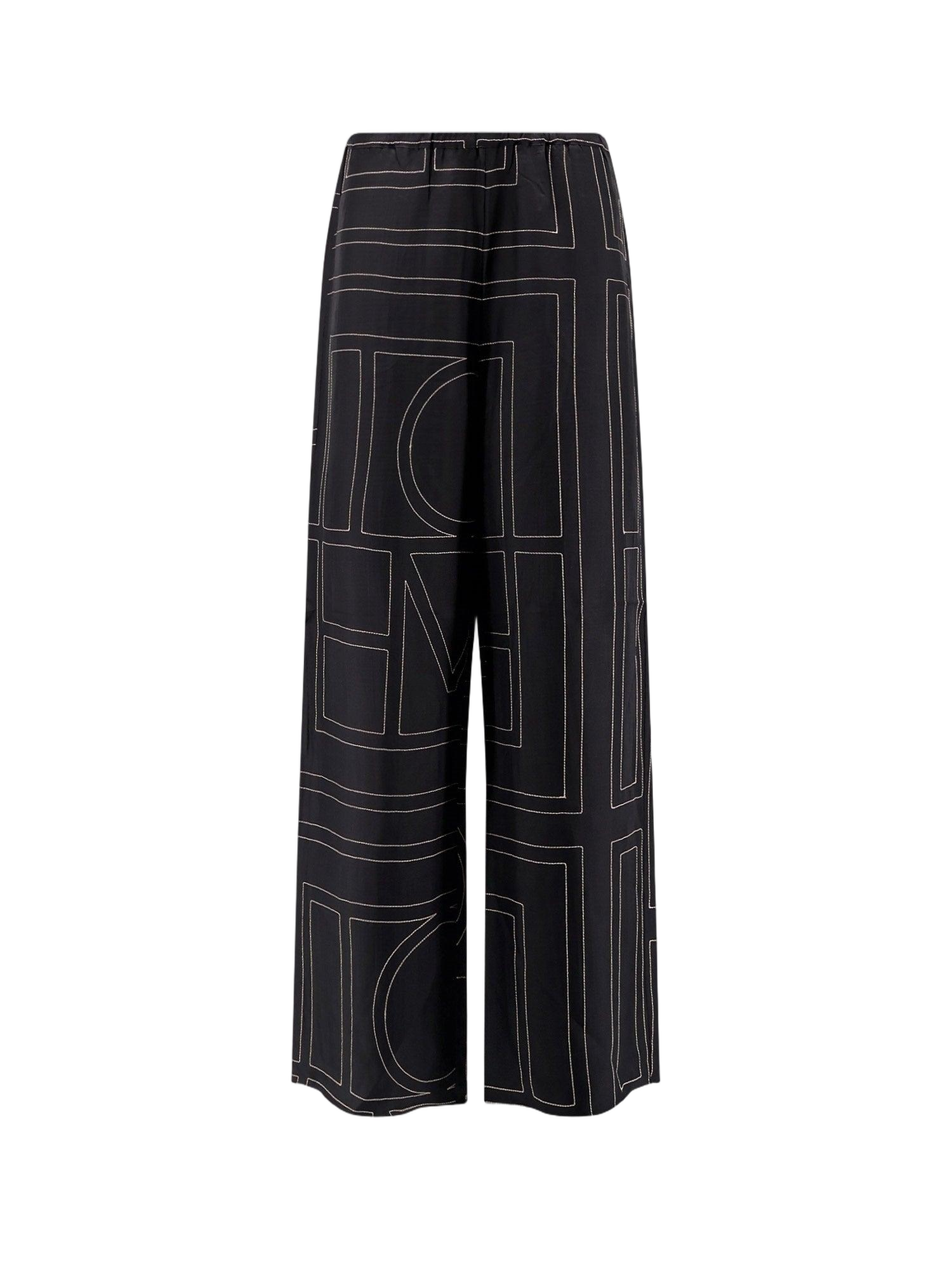 Wide-Leg Pajama Bottoms with Monogram Pattern