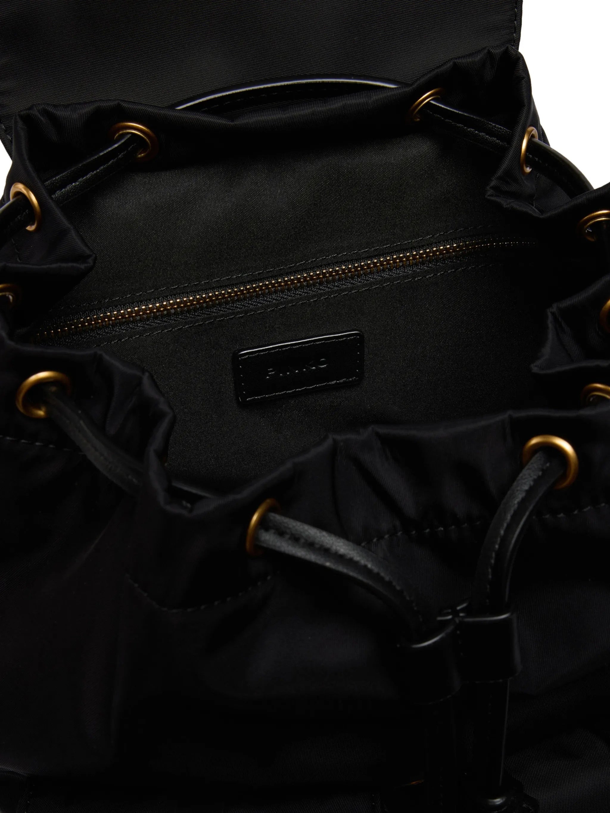 Black Backpack Decorative Flap Gold-Accent Backpack