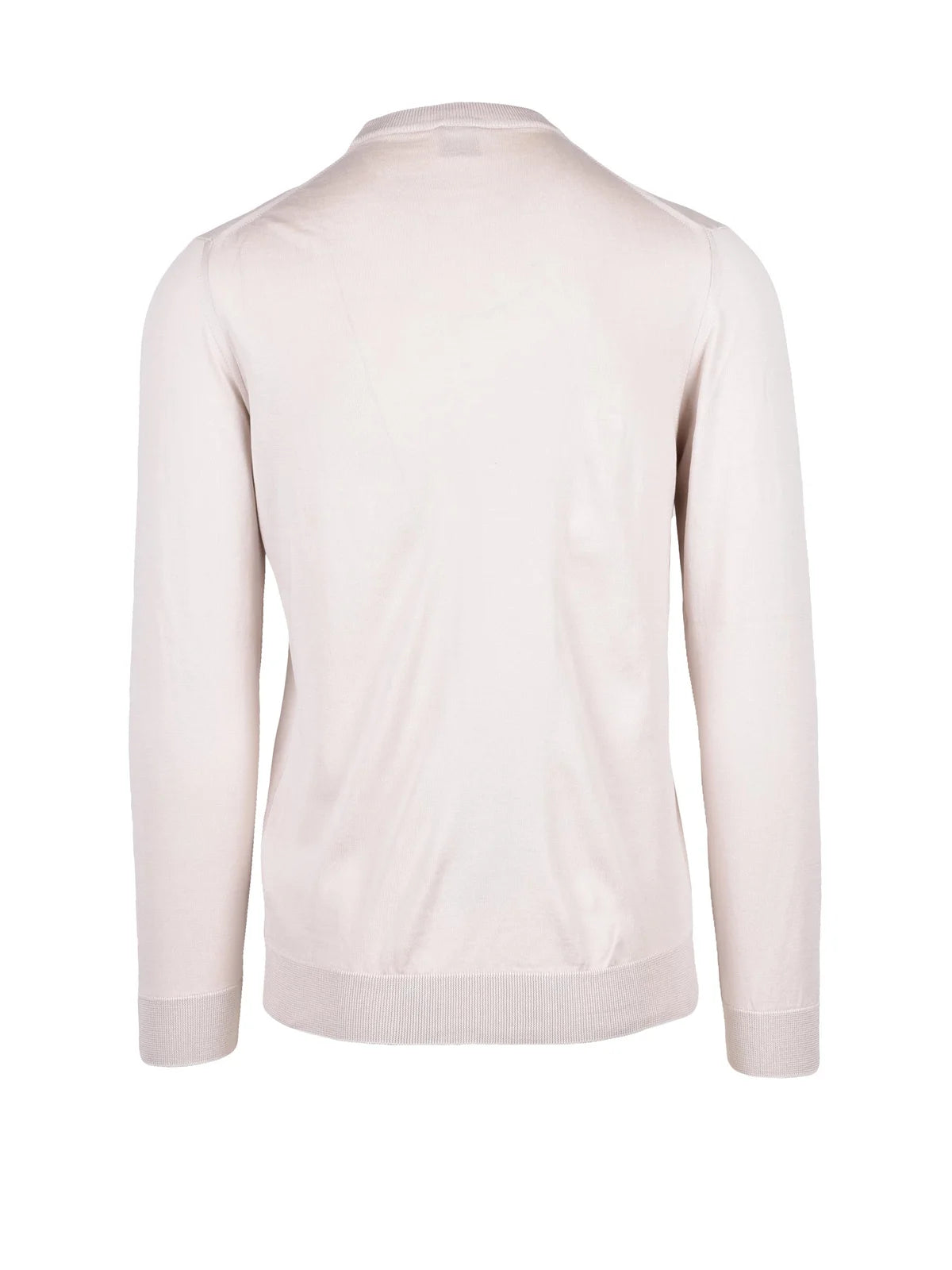 Beige White Men Cotton Crew Neck Sweater