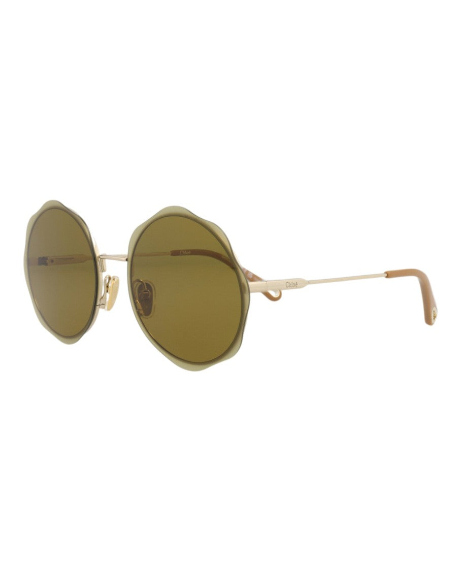 Round-Frame Metal Sunglasses With Wavy Design