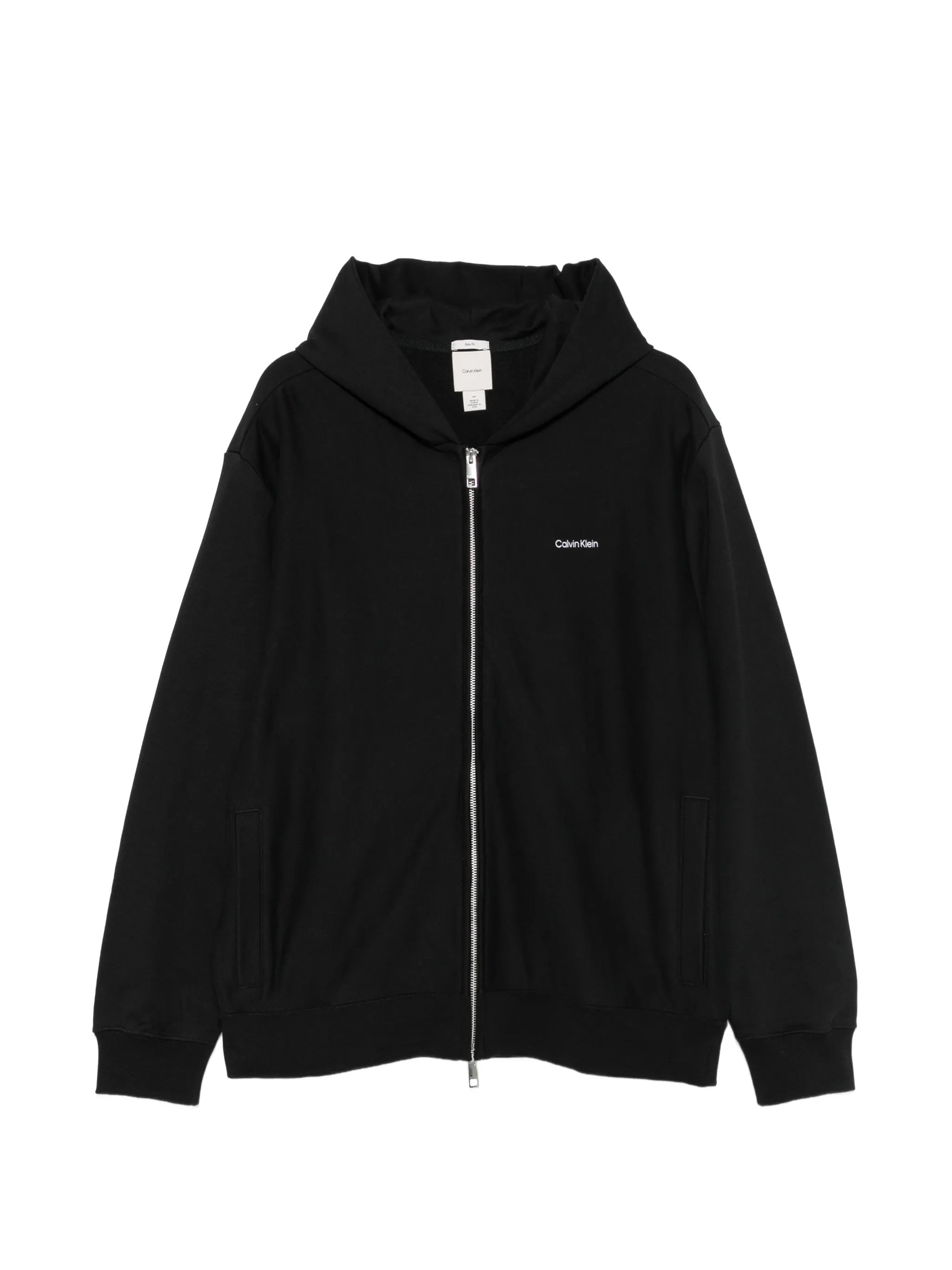 Minimalist Black Hoodie with Full Front Zipper and Subtle Logo