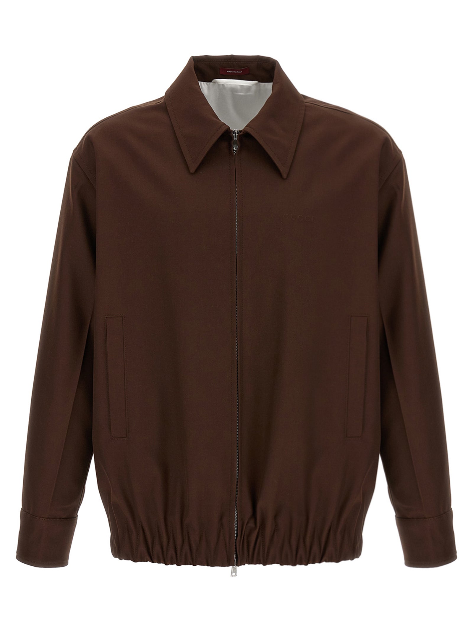 Wool Twill Jacket with Classic Collar and Front Zip Closure