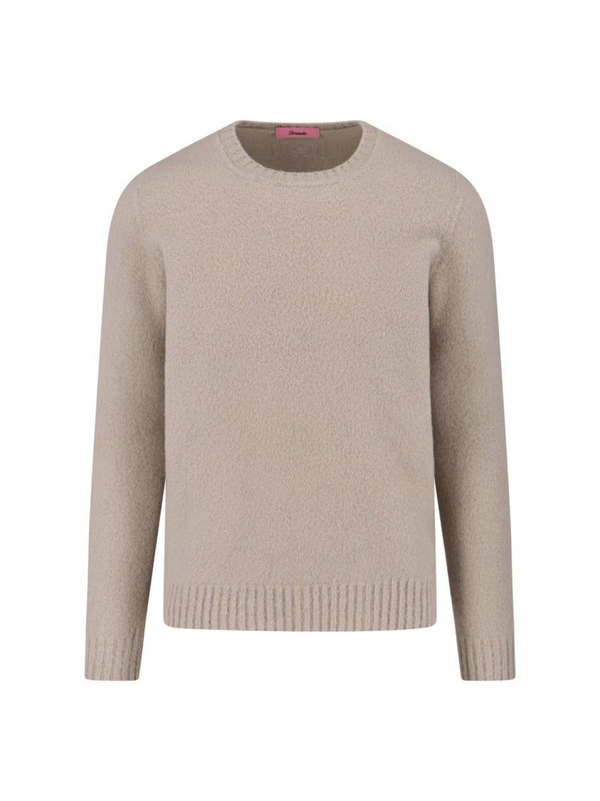 Classic Knit Beige Sweater With Ribbed Cuffs And Hem