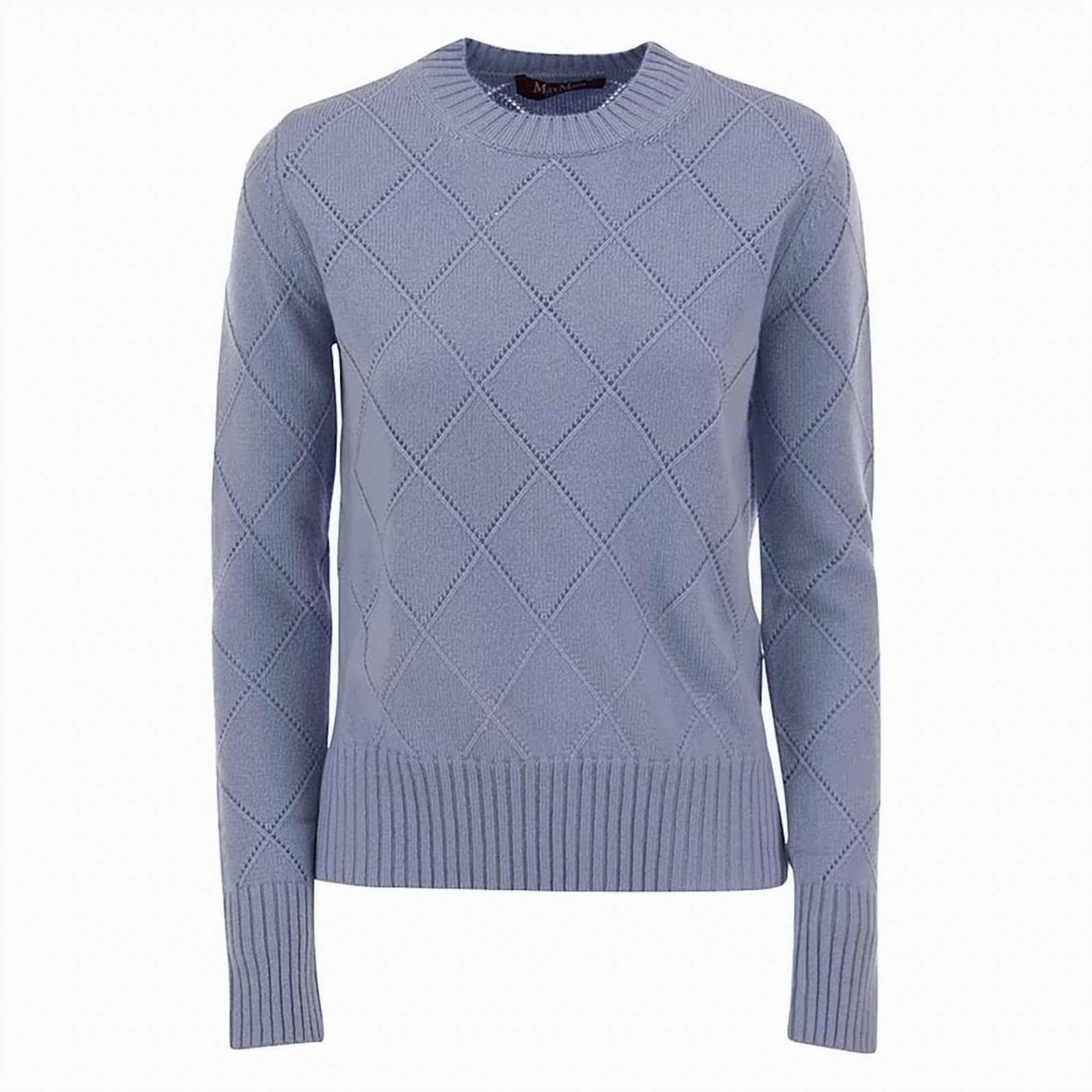 Diamond-Patterned Knit Sweater with Ribbed Cuffs