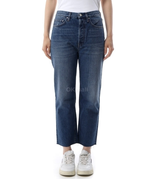 Straight-Leg Cropped Denim Pants with Classic Five-Pocket Design