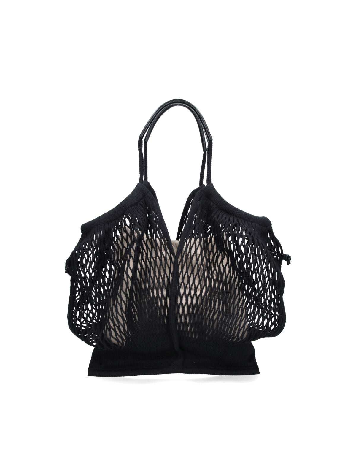 Black Open Mesh Leather Accent Tote