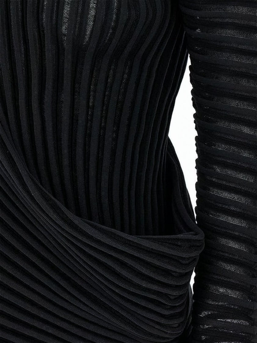Textured Long-Sleeve Top with Draped Detail