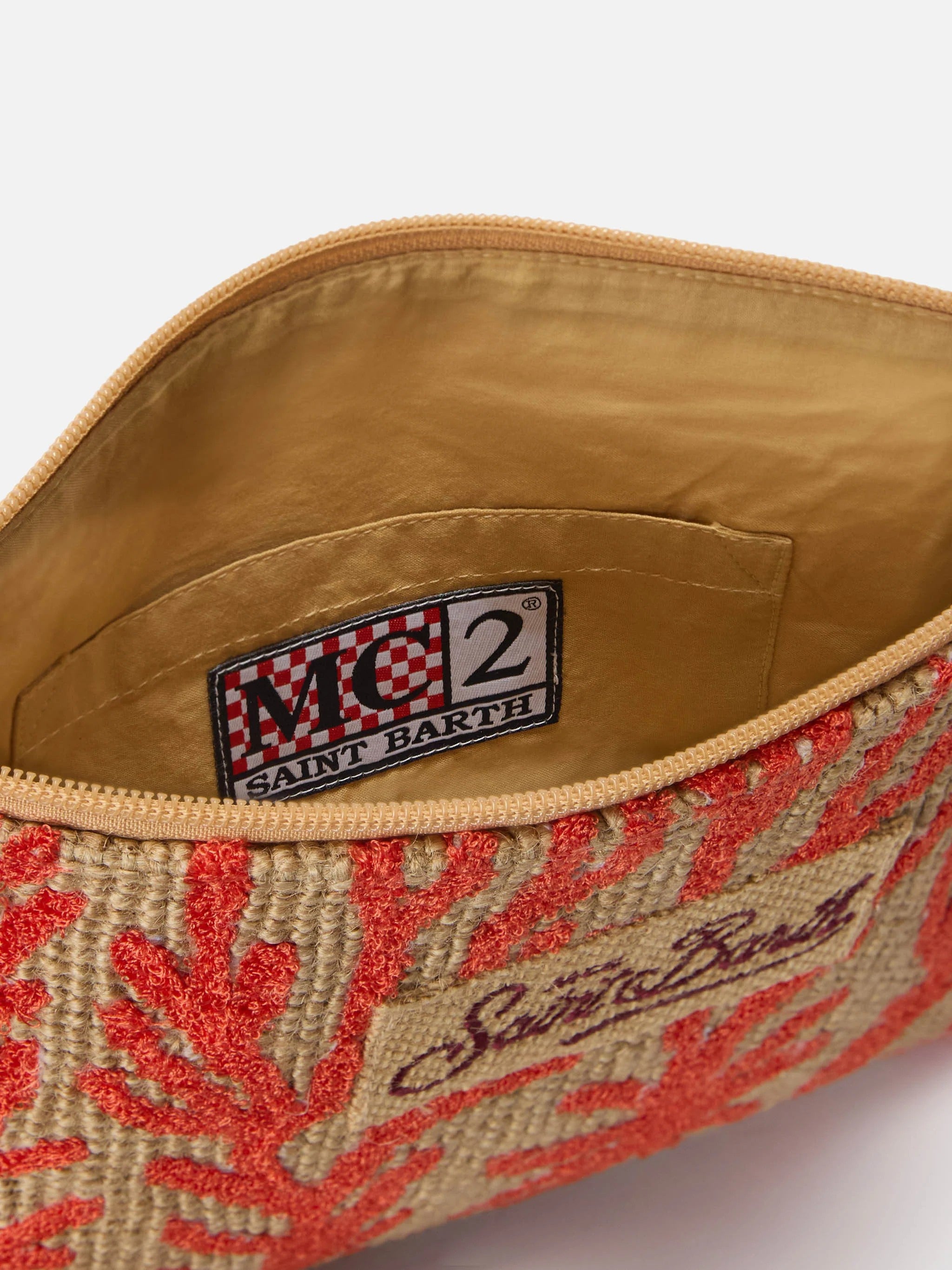Textured Rectangular Clutch Bag with Coral Embroidery