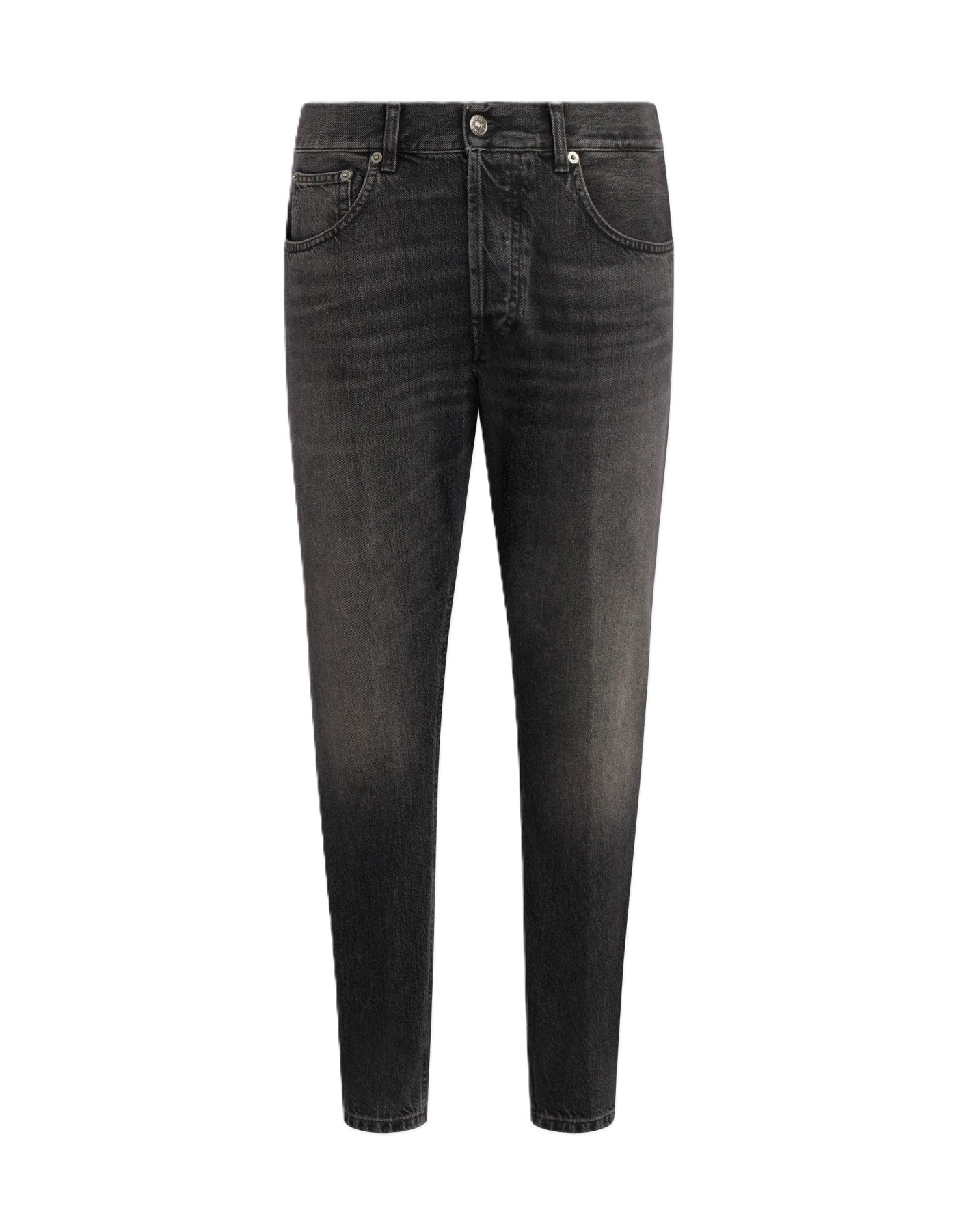 Faded Black Denim Jeans with Tapered Leg