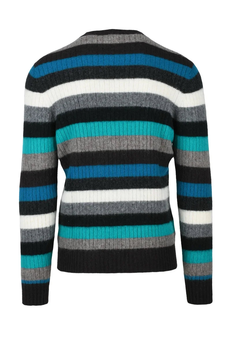 Lambskin Crew Neck Pullover - Brown/Light Blue