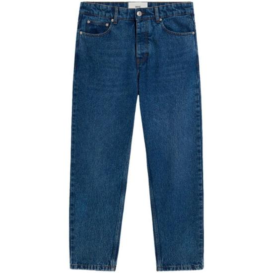 Mid-Blue Straight-Leg Denim Pants With Classic Five-Pocket Design