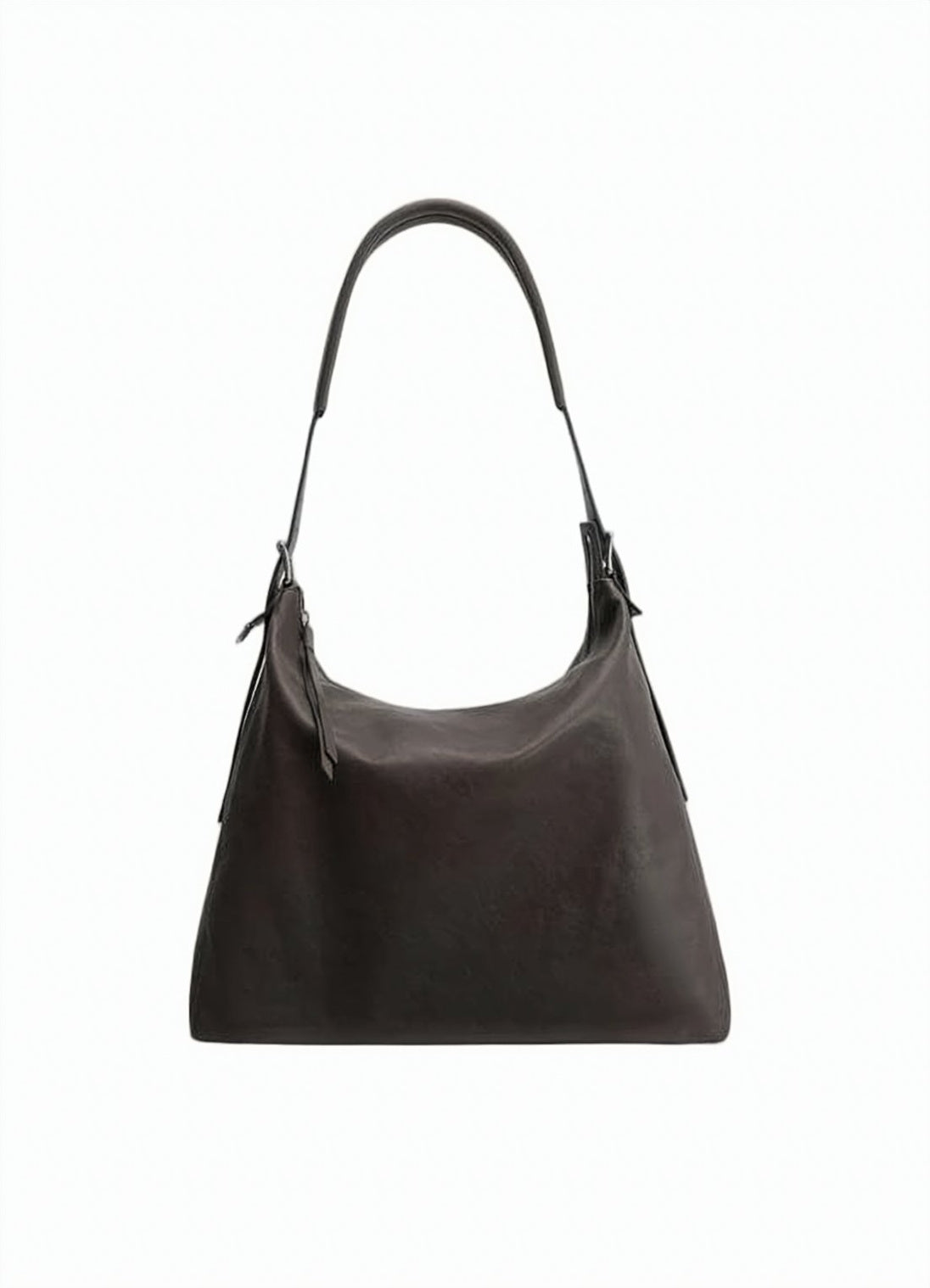 Smooth Cowhide Leather Belted Hobo Bag