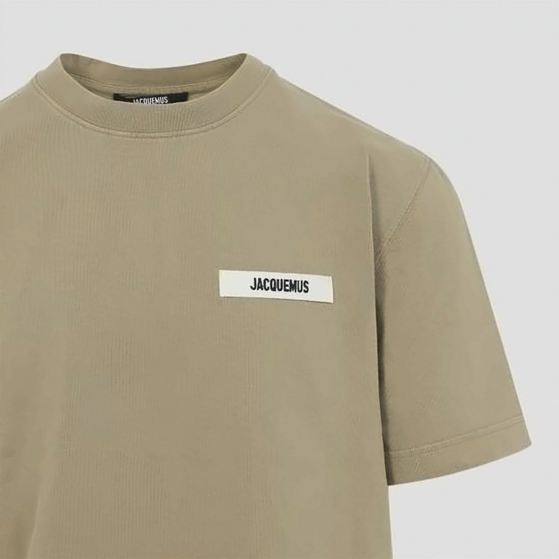 Beige Short-Sleeve T-Shirt with Minimalist Patch