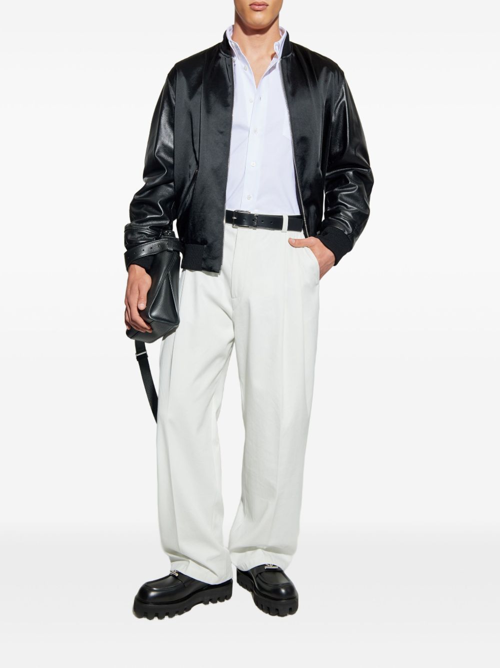 Tonal Embroidered Black Bomber Jacket