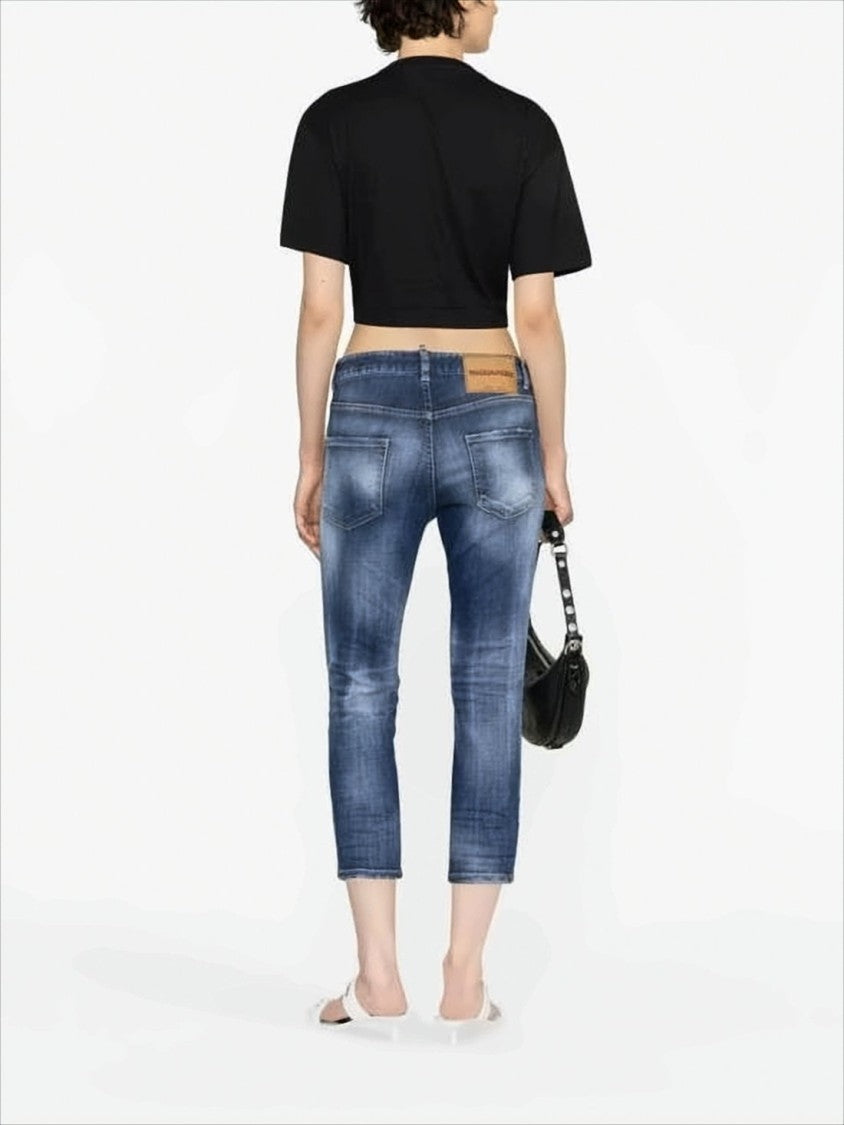 Cropped Black Cotton Top with Front Twist Detail