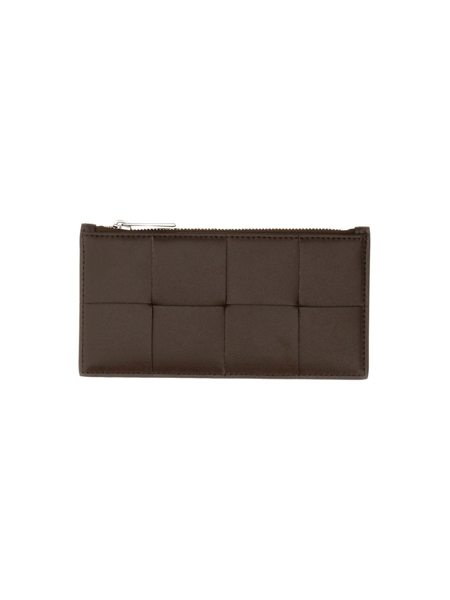 Compact Leather Card Holder with Zippered Compartment