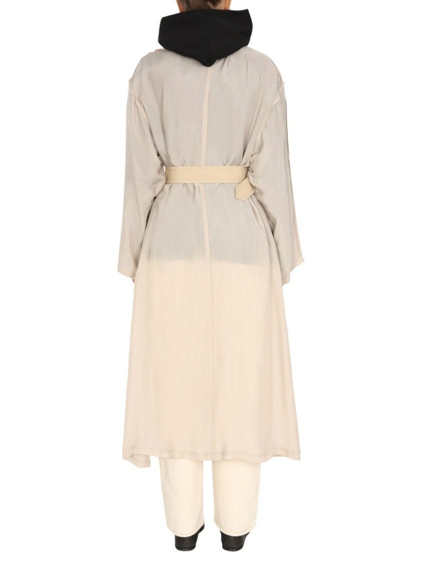 Two-Material Trench Coat With Belted Waist