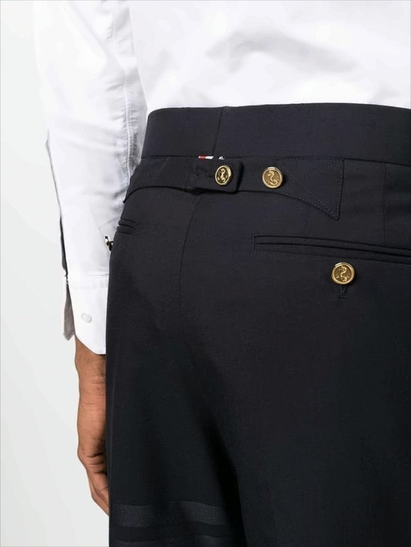 Cropped Black Wool Suit Pants with Gold Anchor Buttons