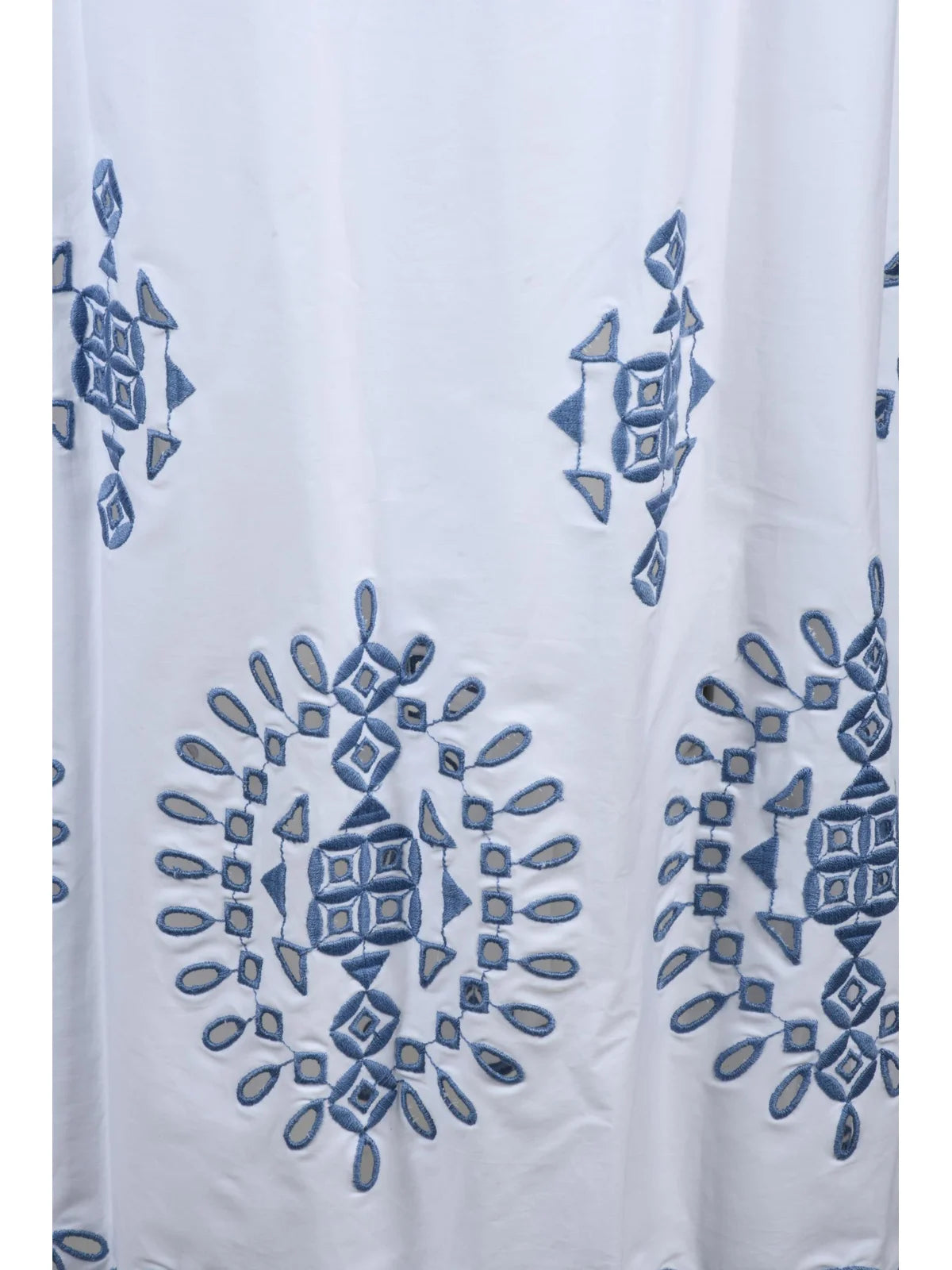 White Blue Cotton Elastane Long Embroidered Dress