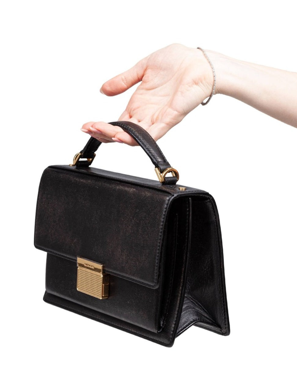 Black Leather Venezia Handbag