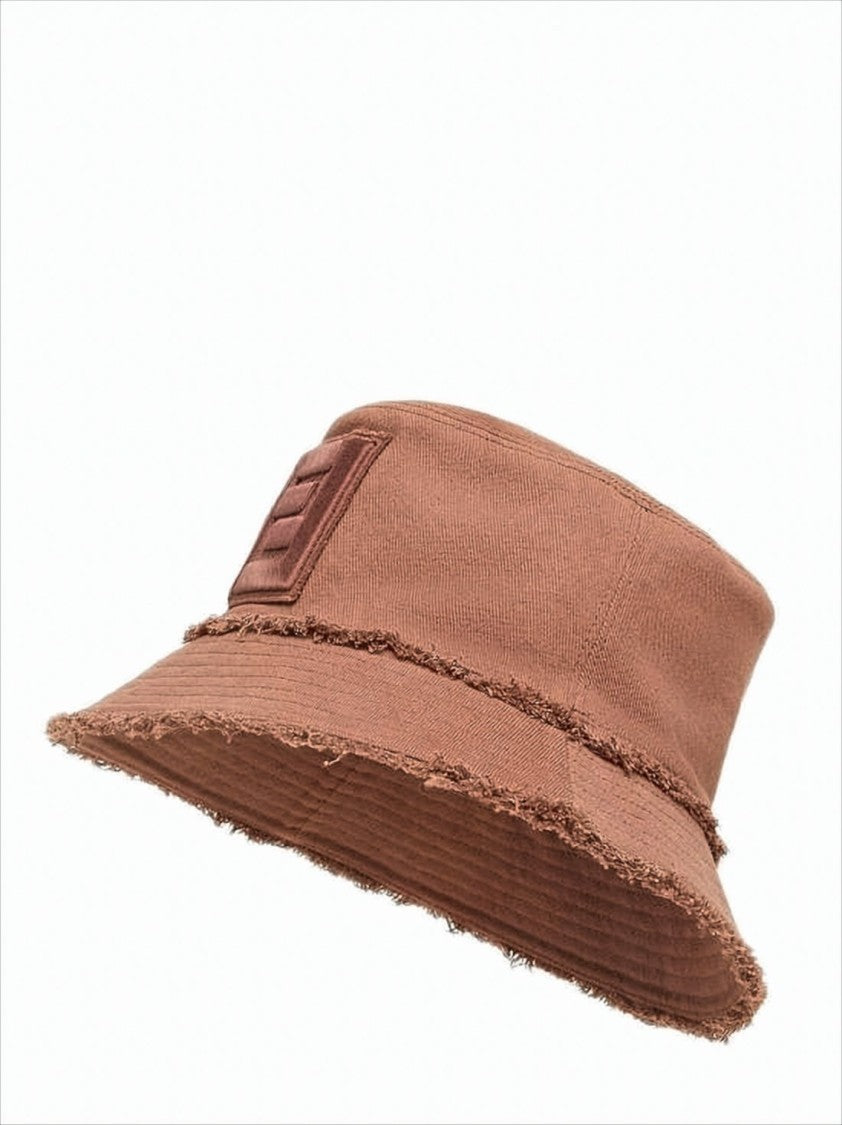 Textured Cotton Bucket Hat with Frayed Edges