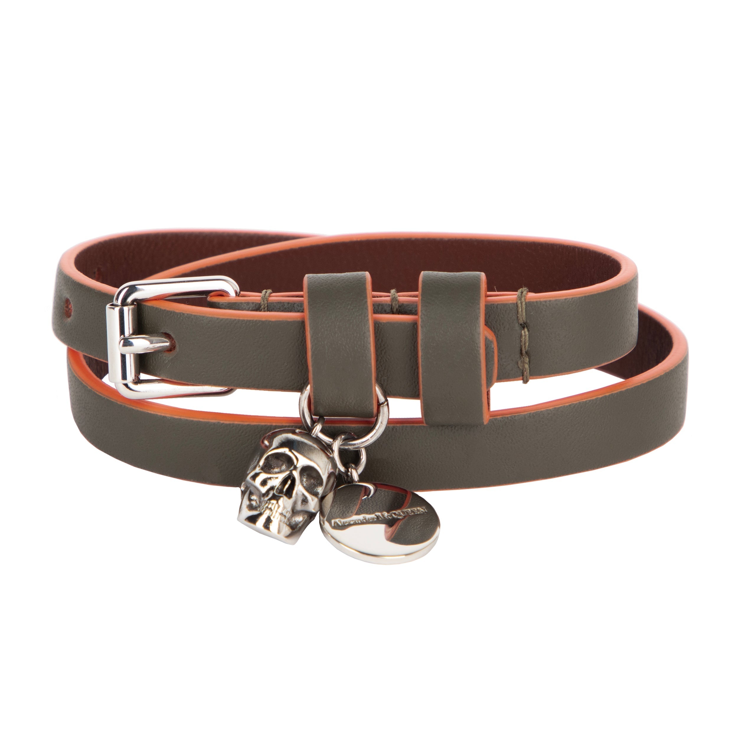 Graffiti Skull Leather Wrap Bracelet In Green