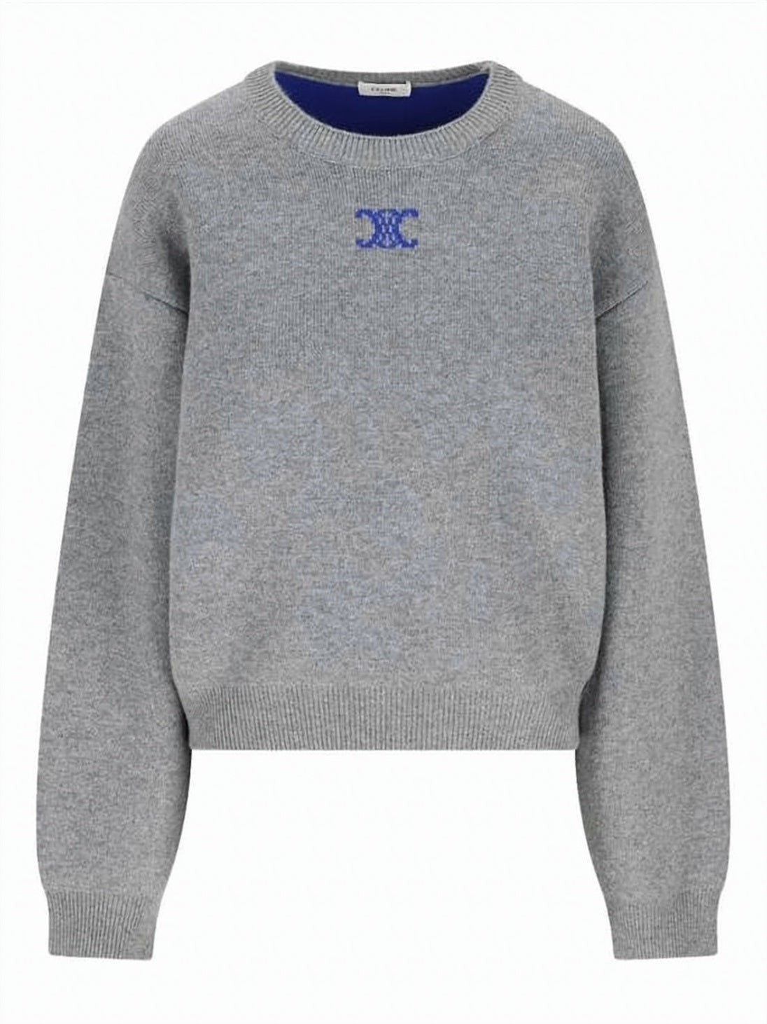 Relaxed Fit Grey Cashmere Blend Sweater With Subtle Logo