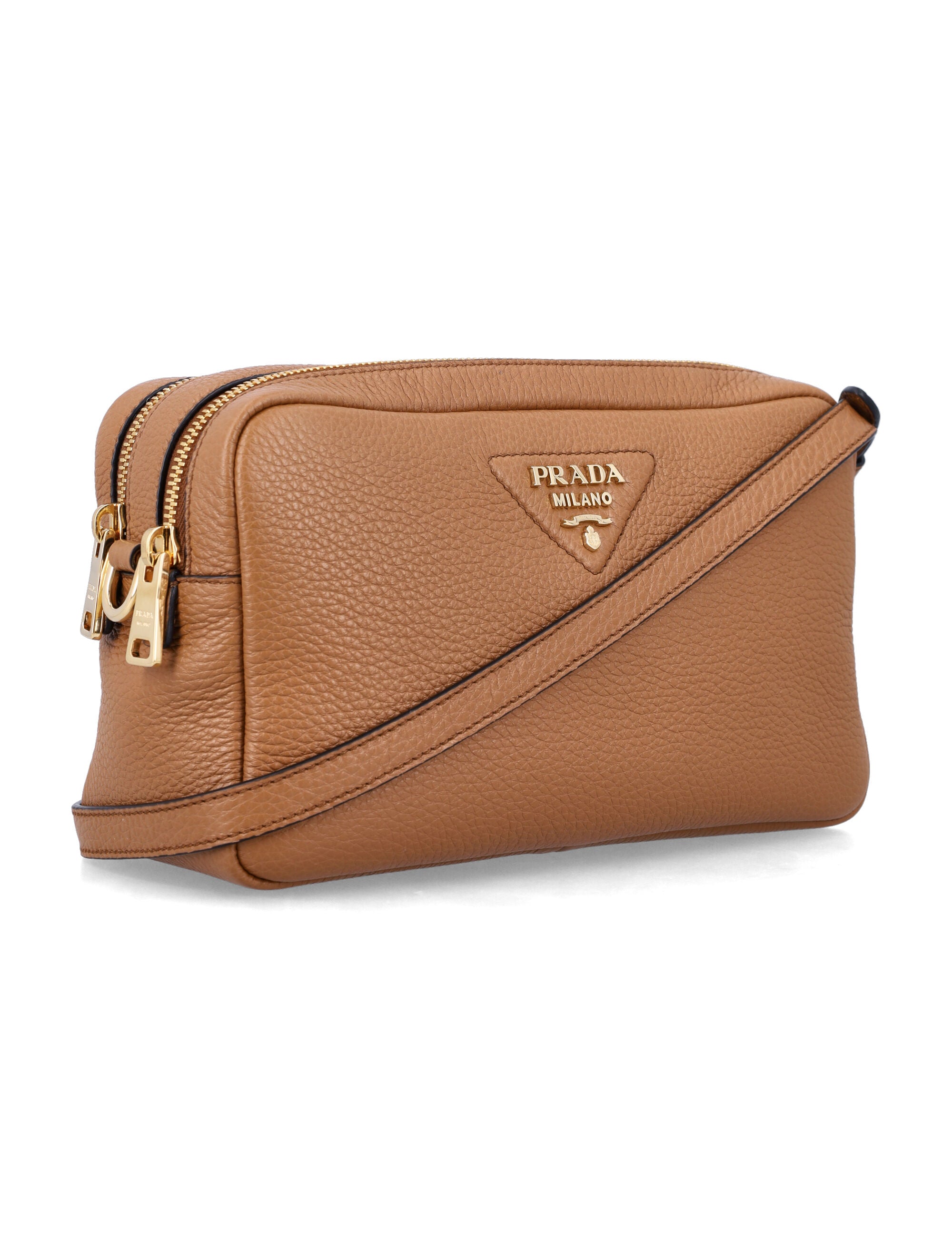 Pebbled Calf Leather Crossbody Bag with Dual Zipper Compartments