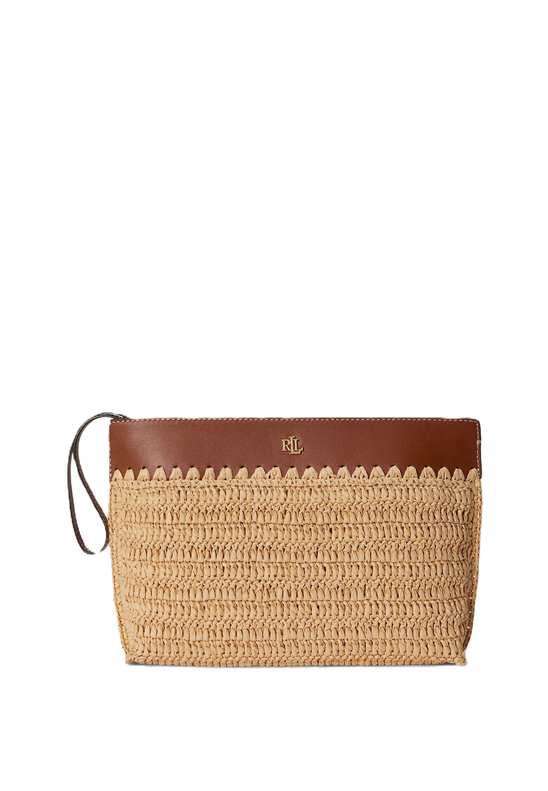 Rectangular Woven Straw Clutch with Scalloped Edge Detail