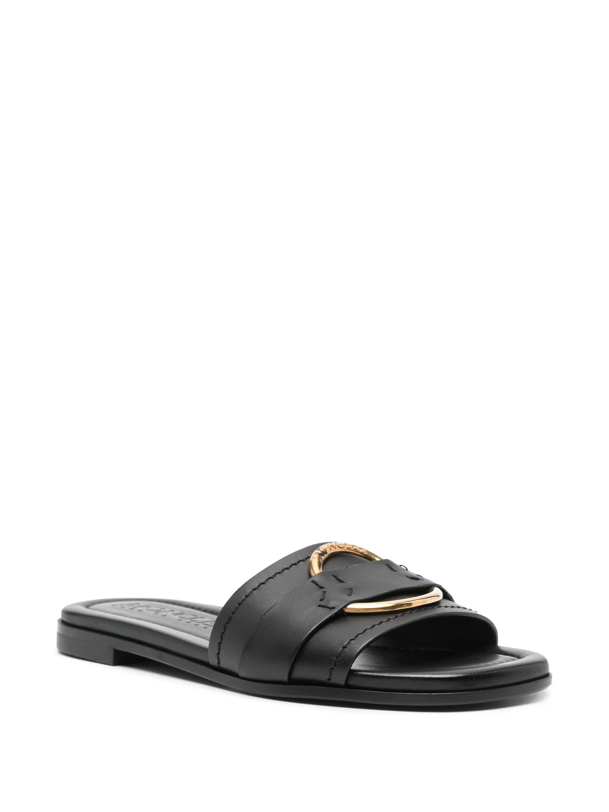Black Bell Calfskin Leather Slides