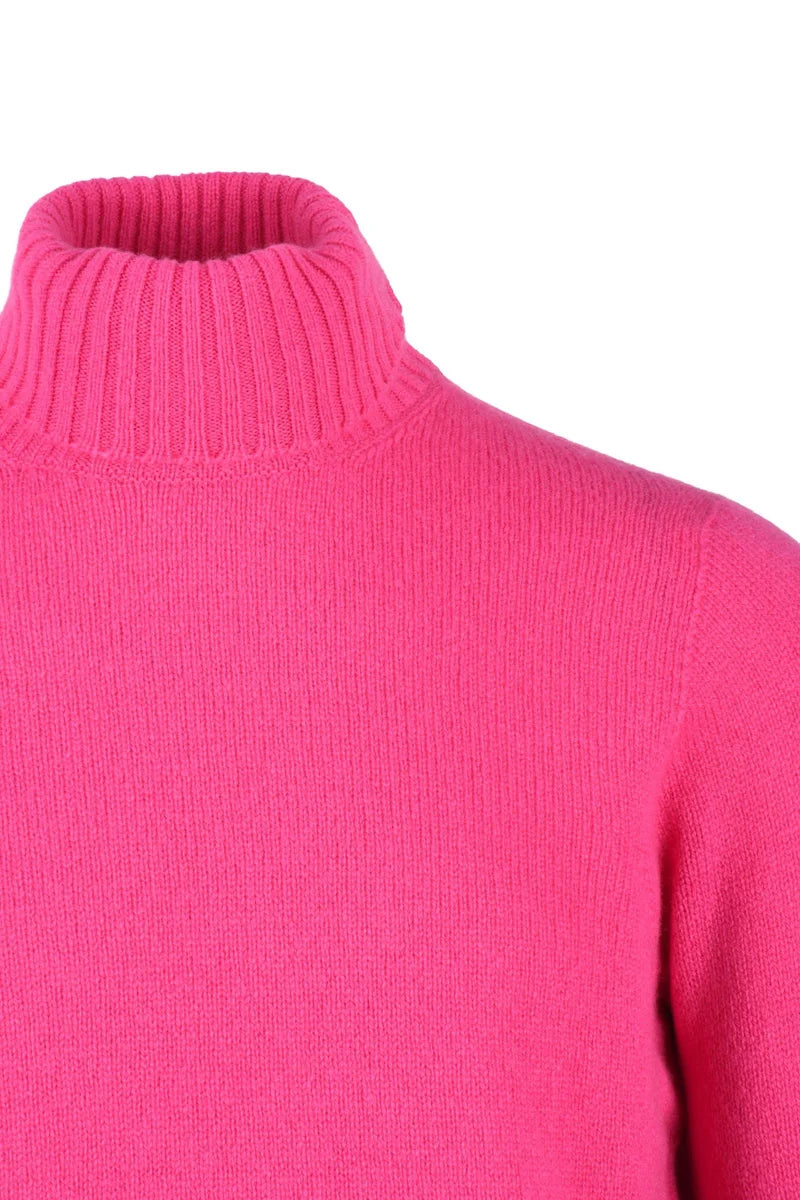 High Neck Sweater Merino Wool - Fuchsia