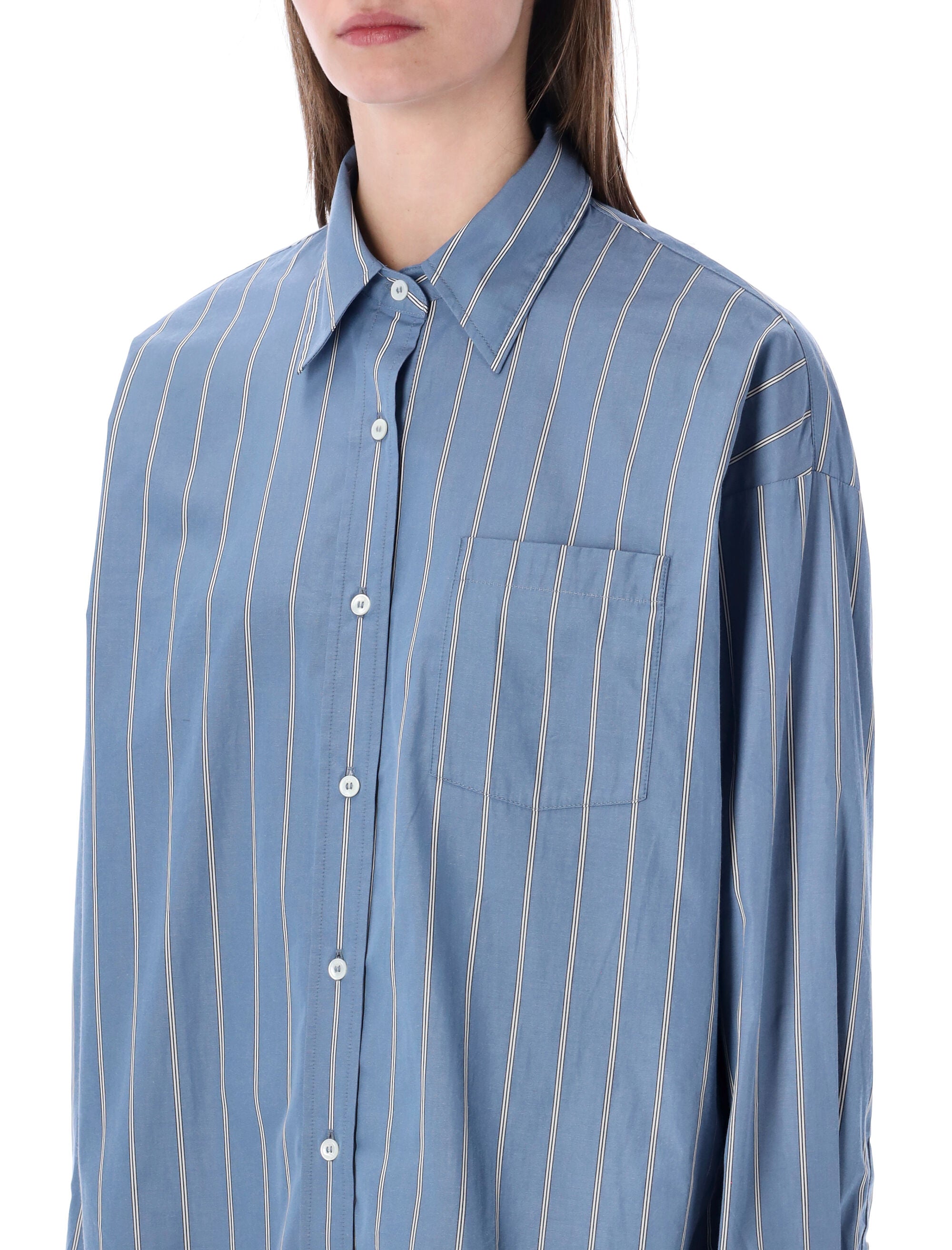 Vertical Stripe Cotton Shirt with Classic Collar