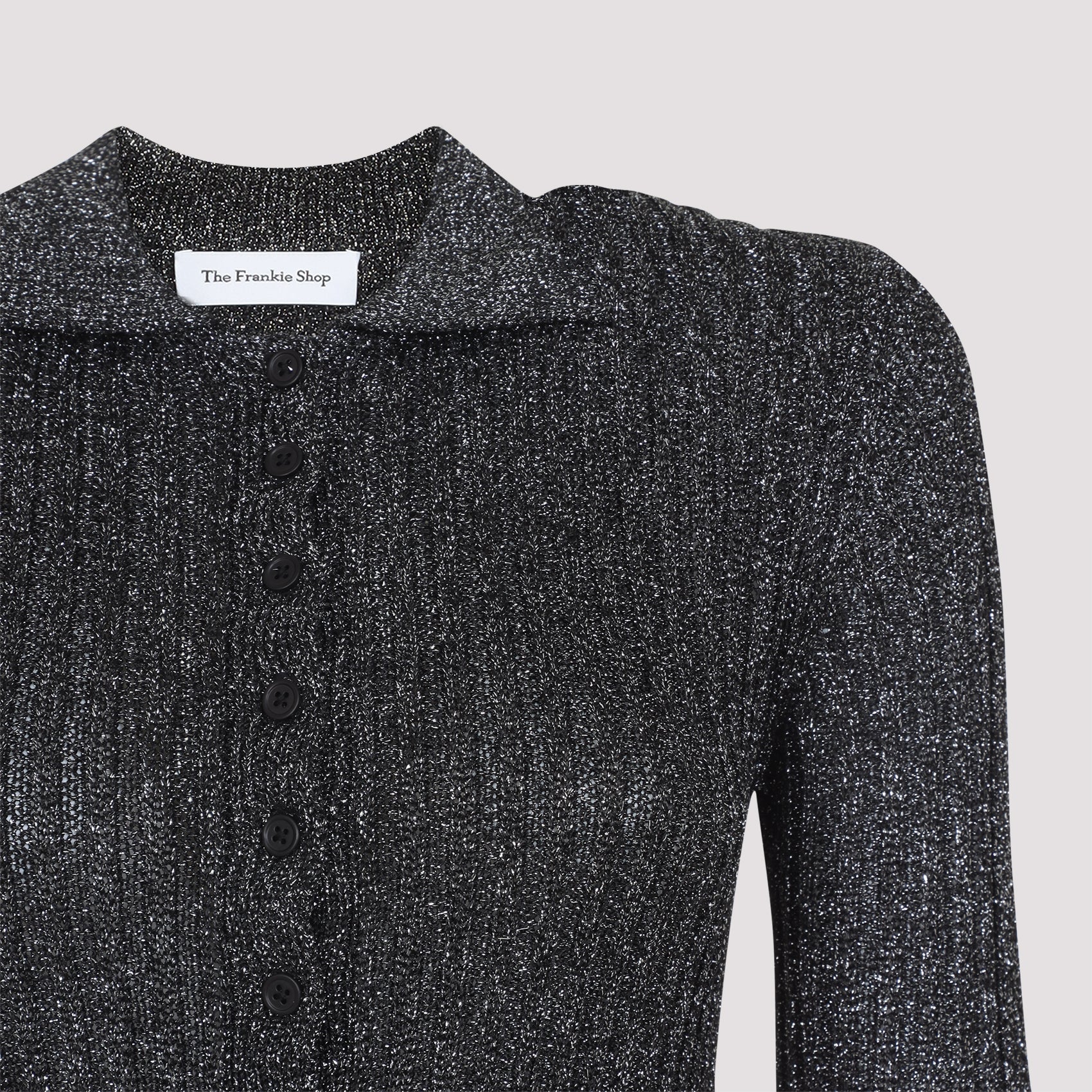 Fitted Metallic Shimmer Bodysuit with Button-Down Front