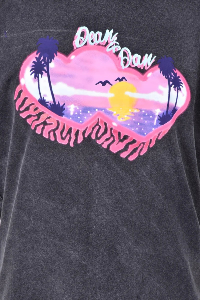Washed Black Graphic Print T-Shirt