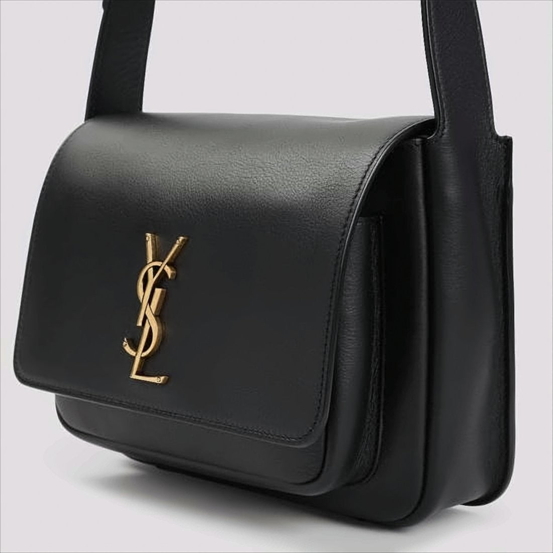 Structured Leather Shoulder Bag with Metallic Logo Emblem
