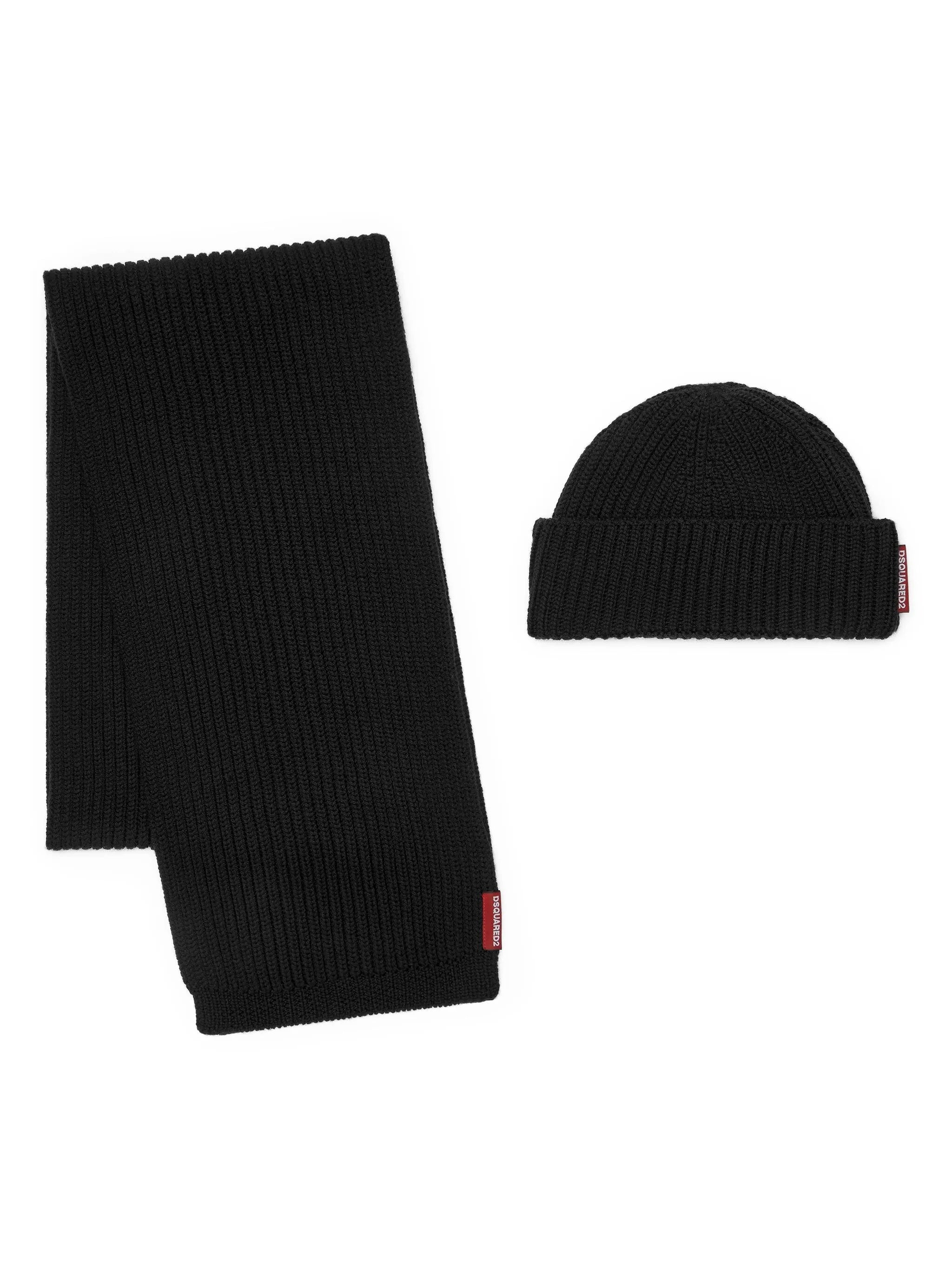 Gift Box Ribbed Black Wool Set