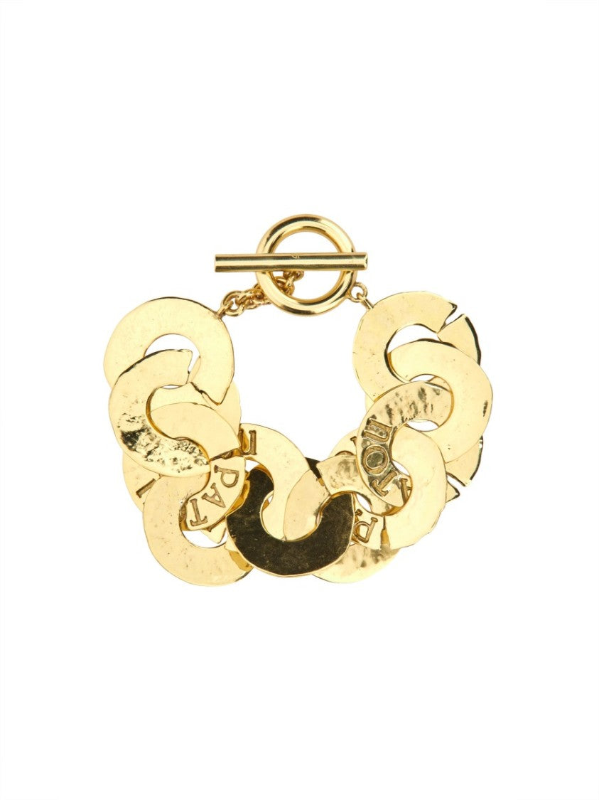 Gold Interlocking Links Bracelet With Engraved Logo