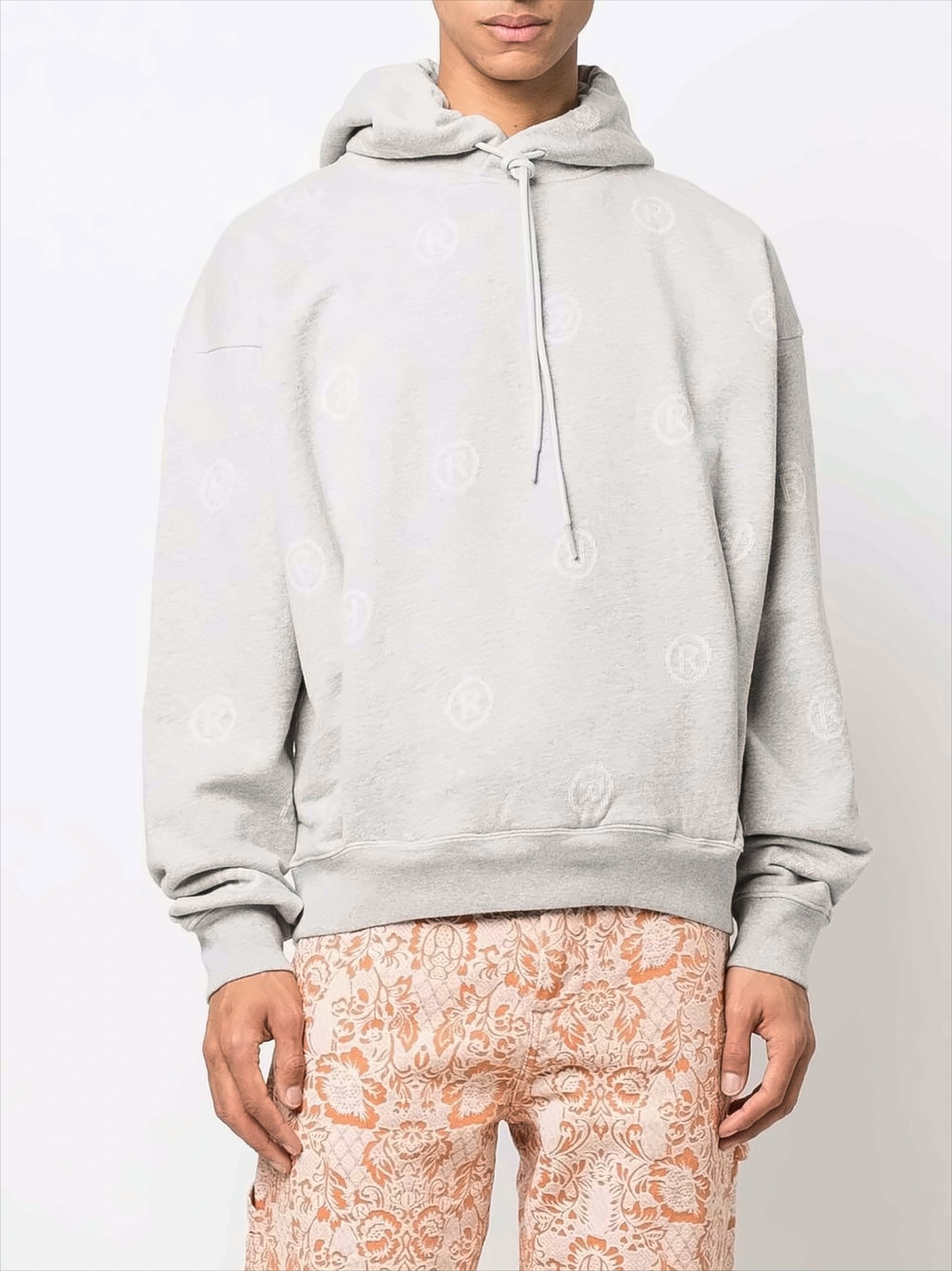 Relaxed Fit Grey Cotton Logo Hoodie
