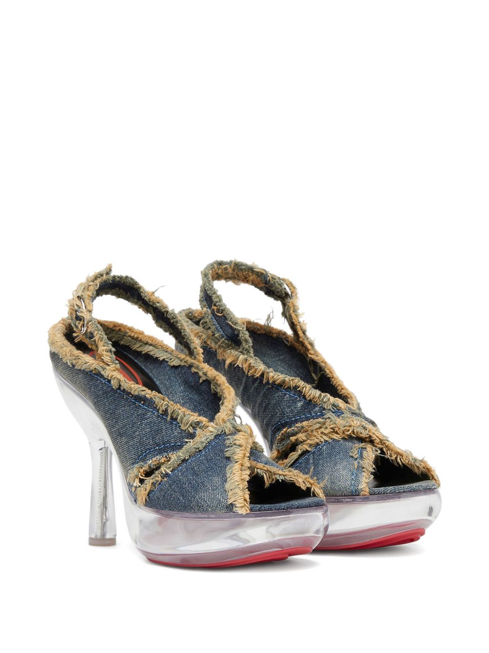 Peep Toe Denim Slingback Shoes
