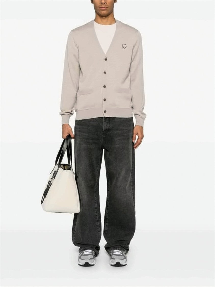 Soft Wool Cardigan With V-Neckline And Embroidered Emblem