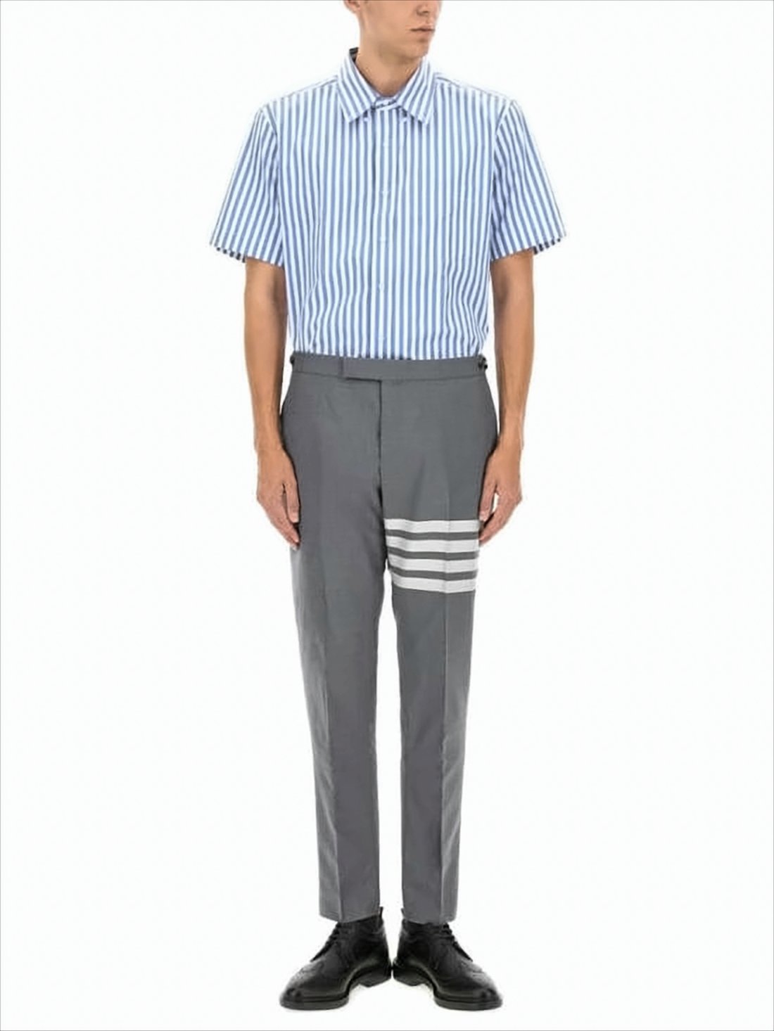 Short-Sleeved Vertical Stripe Thom Browne Shirt