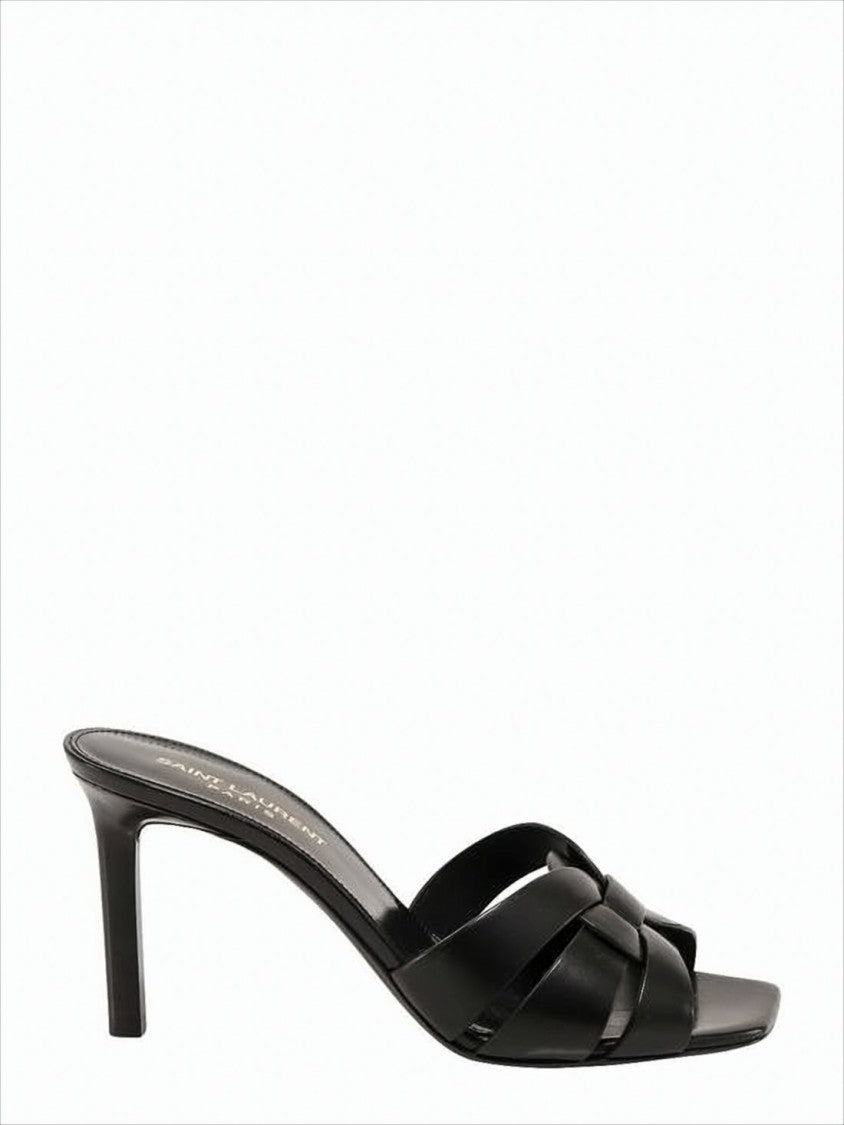 Mid-Height Stiletto Mule Sandals with Intertwined Leather Straps
