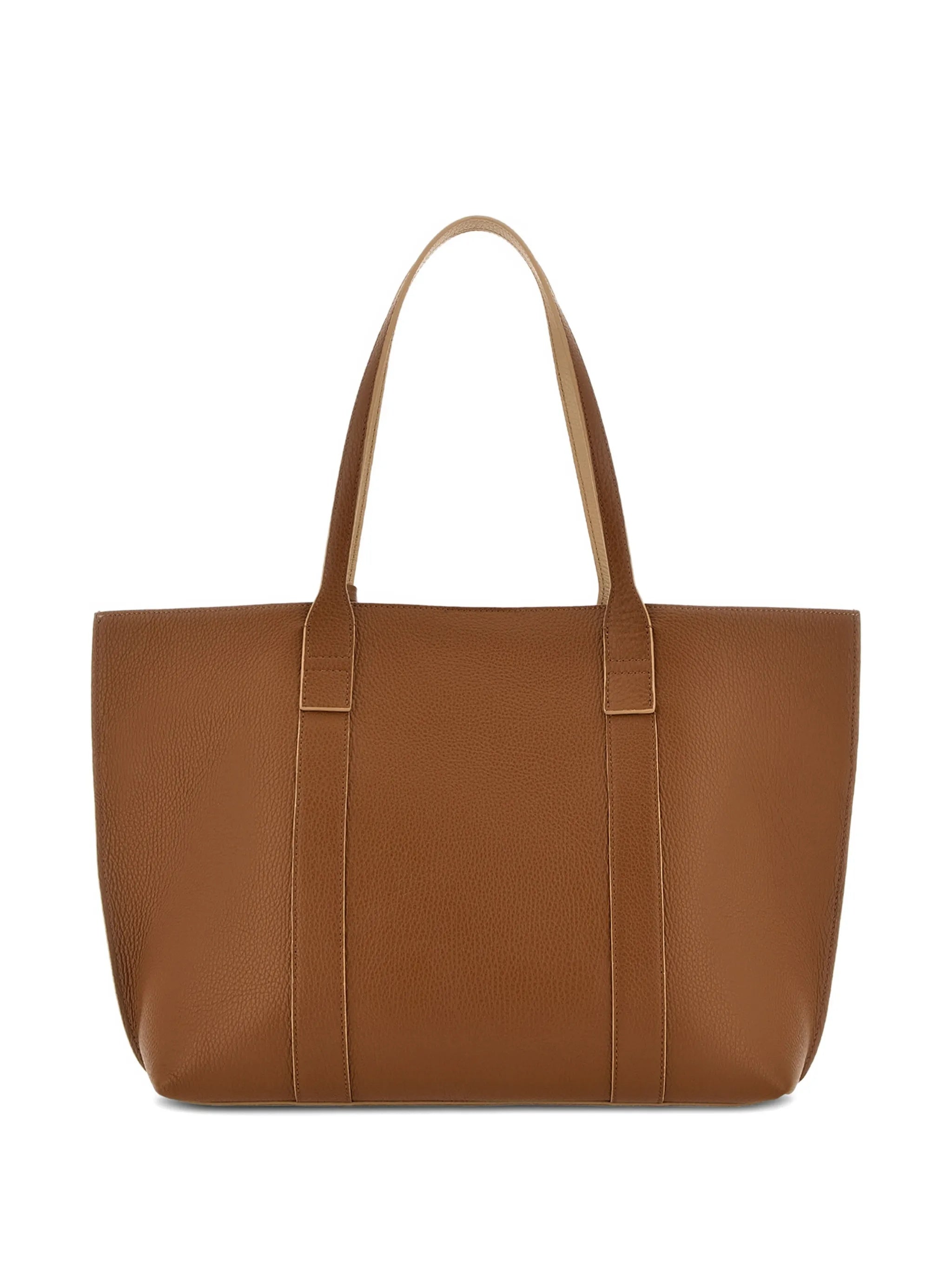 White Spacious Textured Leather Charm Tote