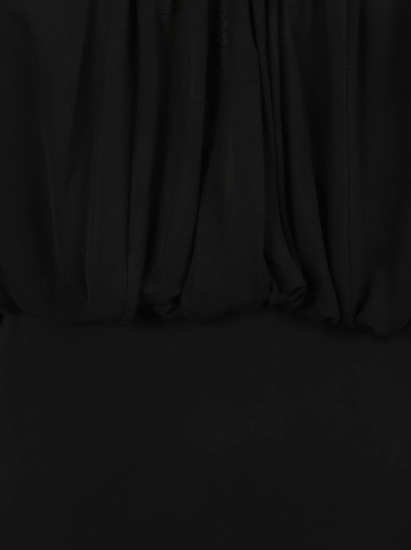 Flowing Black Dress With Draped Bodice