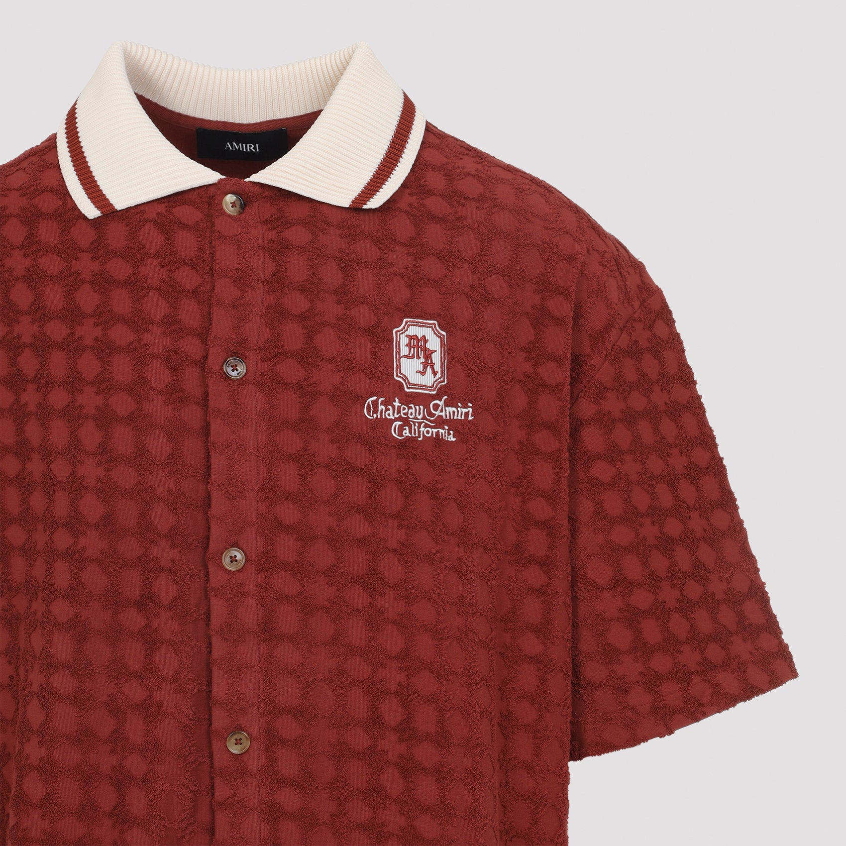 Textured Short-Sleeve Cotton Shirt With Contrasting White Collar