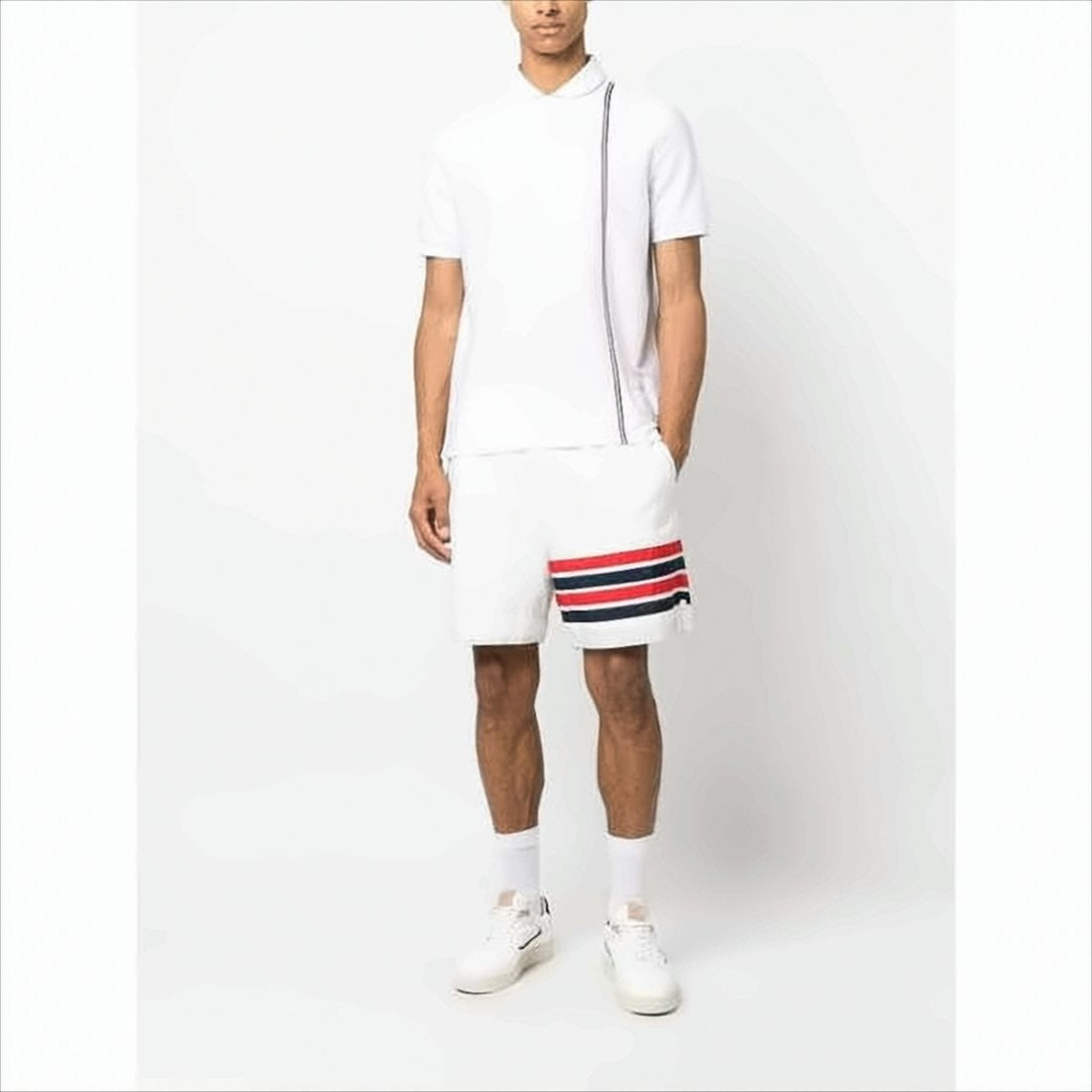 Short-Sleeve Polo Shirt with Vertical Stripe Detail
