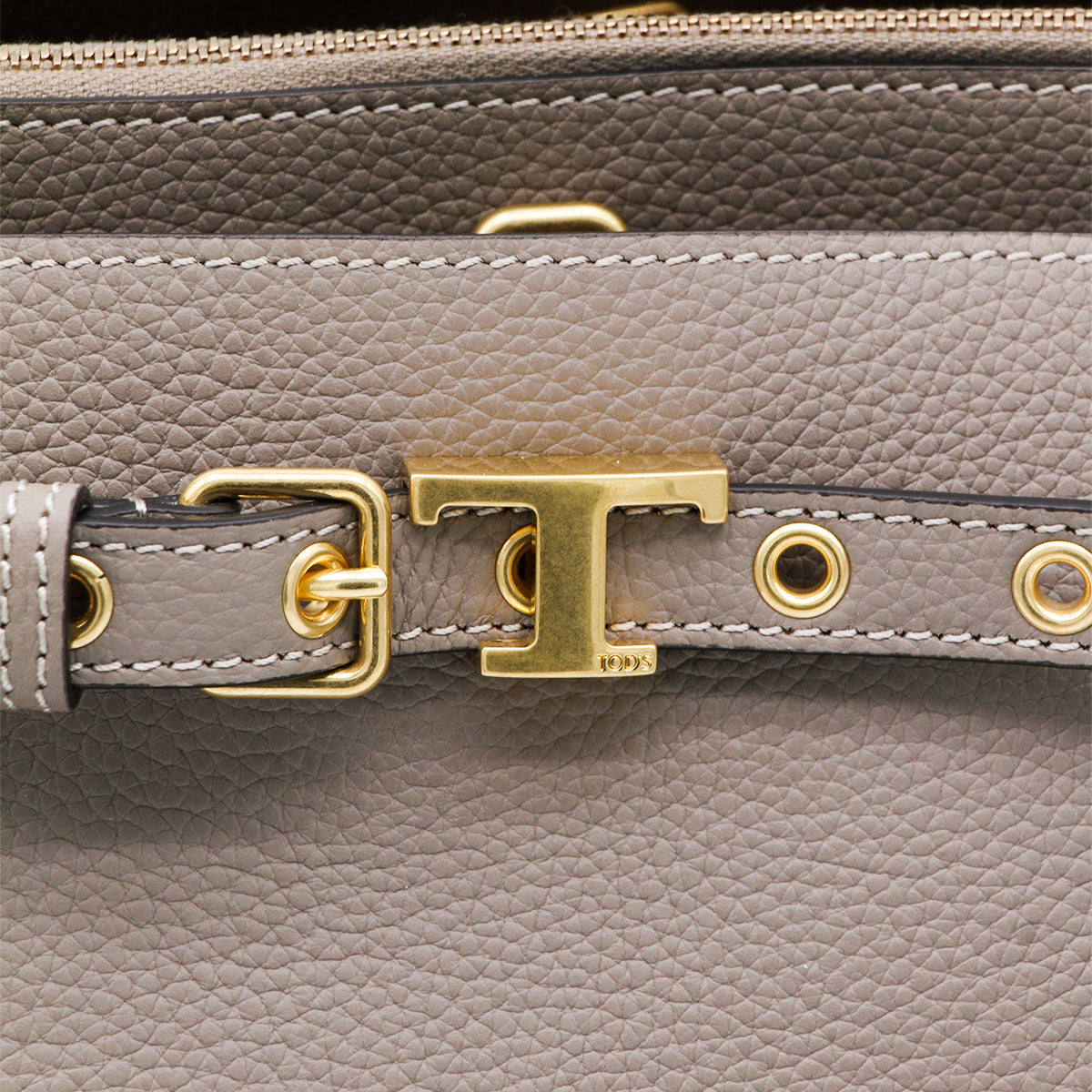 Grey Leather Handbag with T Hardware