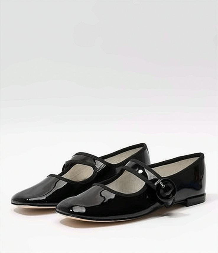 Black Patent Leather Flat Shoes