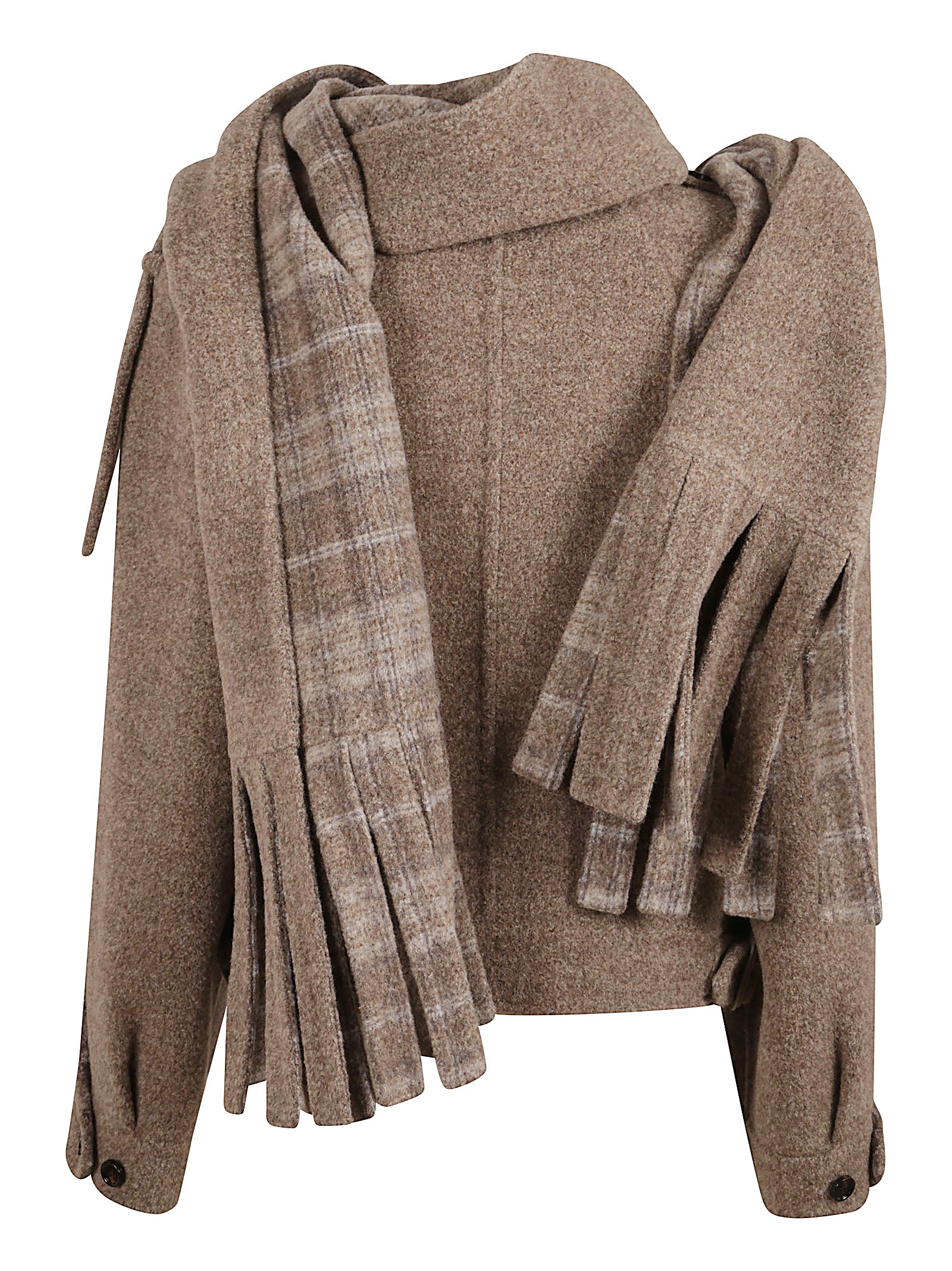Structured Wool Blend Jacket With Detachable Scarf