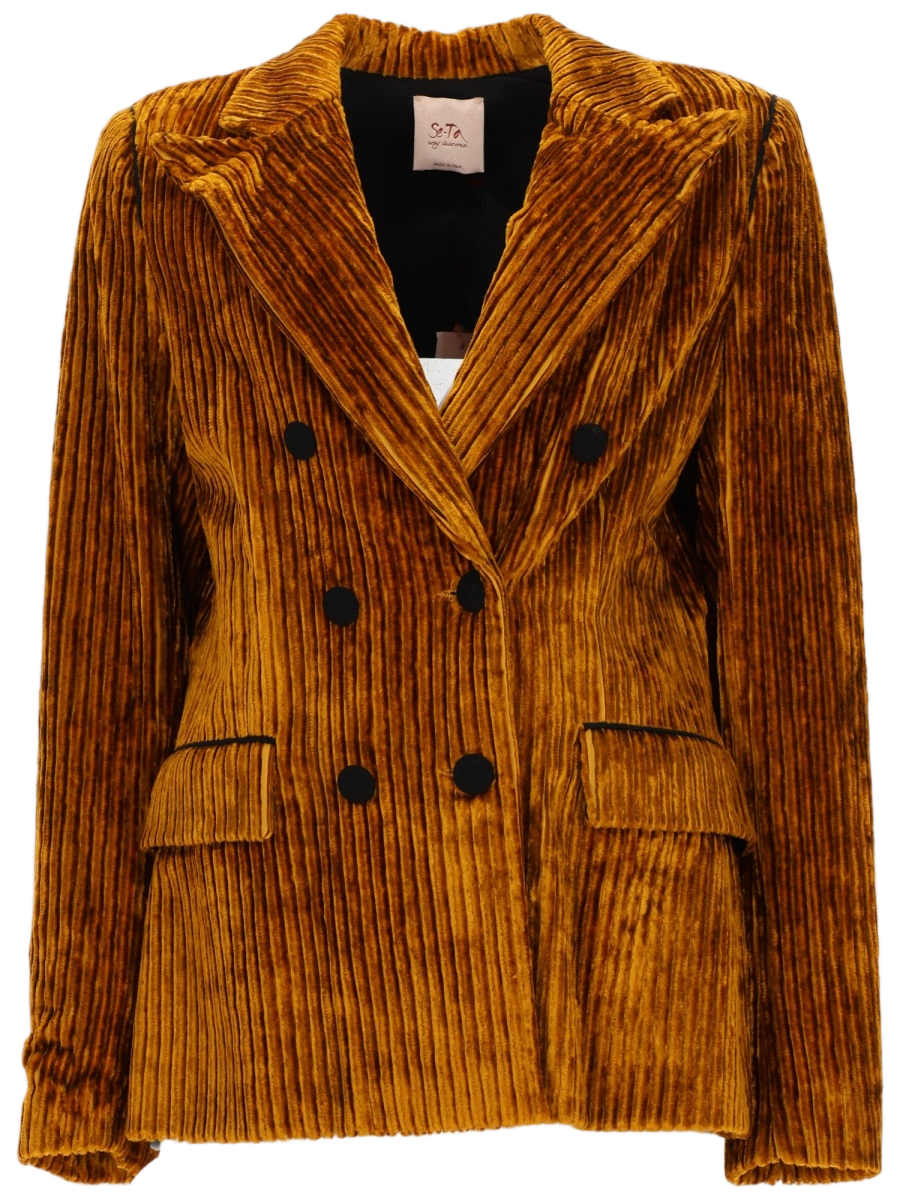 Ribbed Brown Corduroy Jacket With Double-Breasted Front
